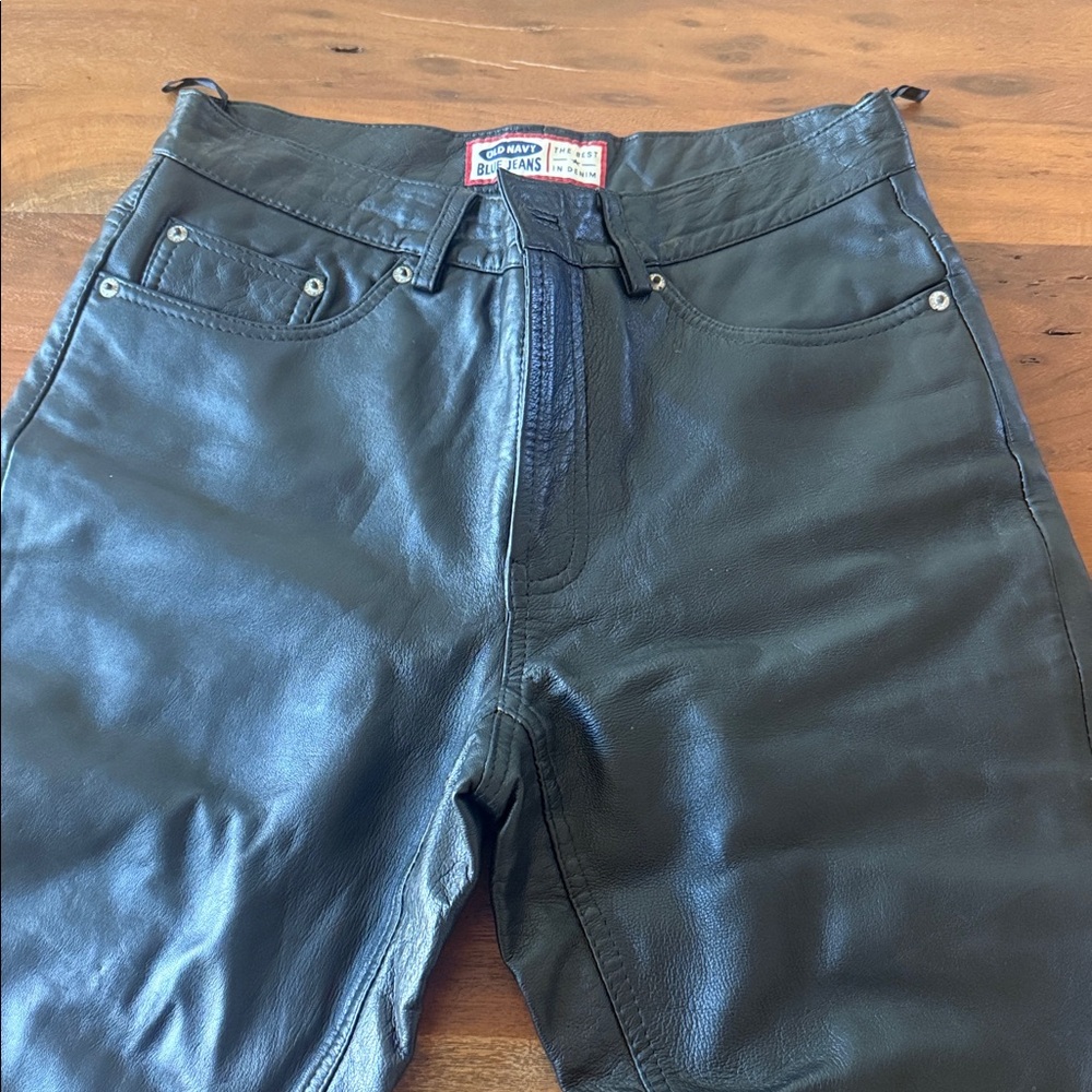 Old Navy Black Leather Pants motorcycle 8